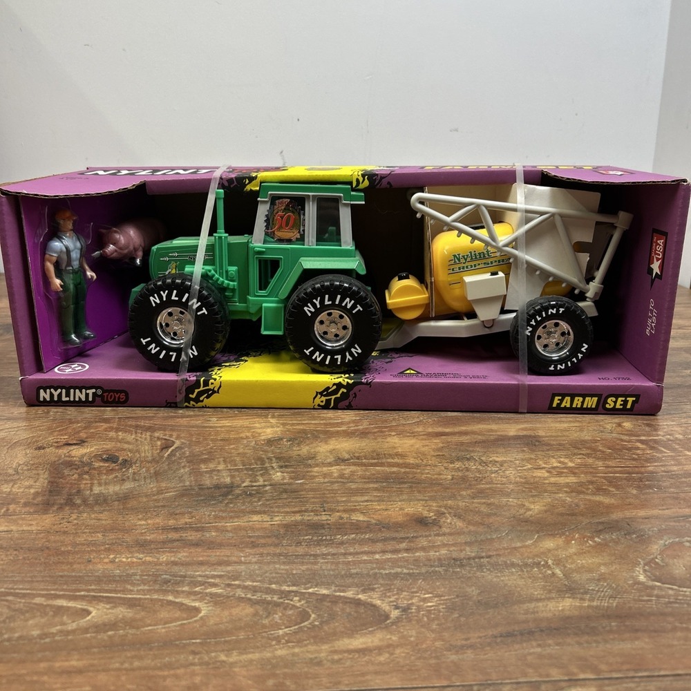 Vintage Nylint Farm Set Tractor Crop Sprayer Farmer Pig 1996 #1732 Original Box